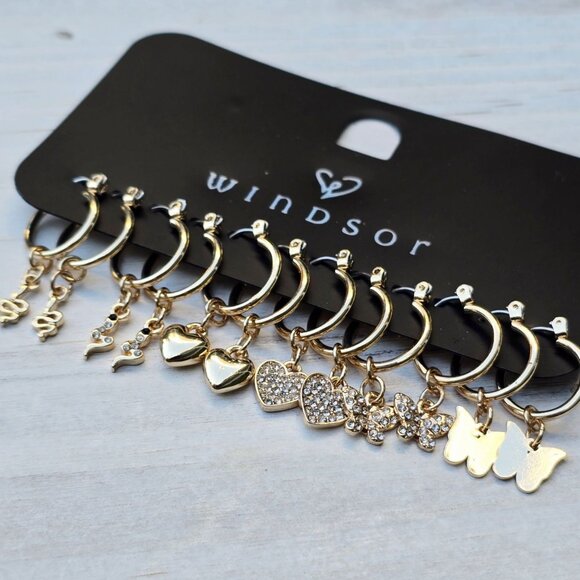 Windsor ✦ Gold Rhinestone Heart Huggies 6-Pack ✦ Interchangeable Charm Earrings - Picture 9 of 11